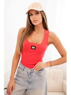 Dámská pruhovaná tílko s ozdobnou nášivkou malinová