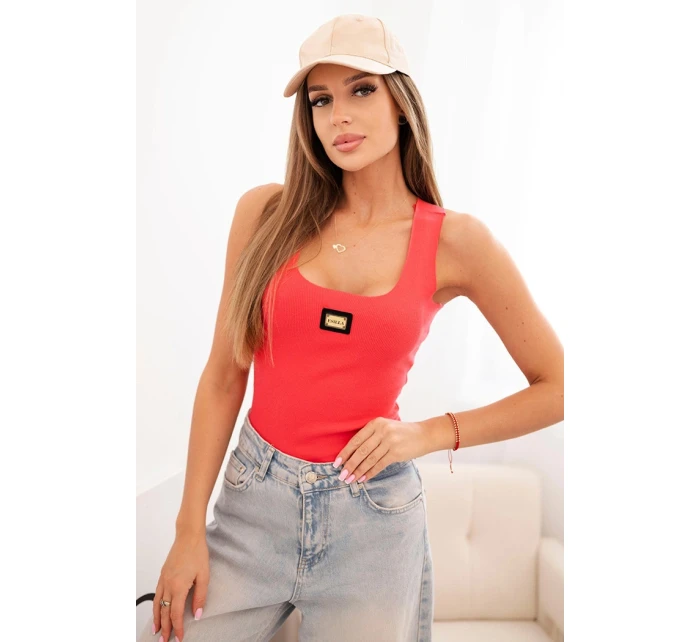 Dámská pruhovaná tílko s ozdobnou nášivkou malinová