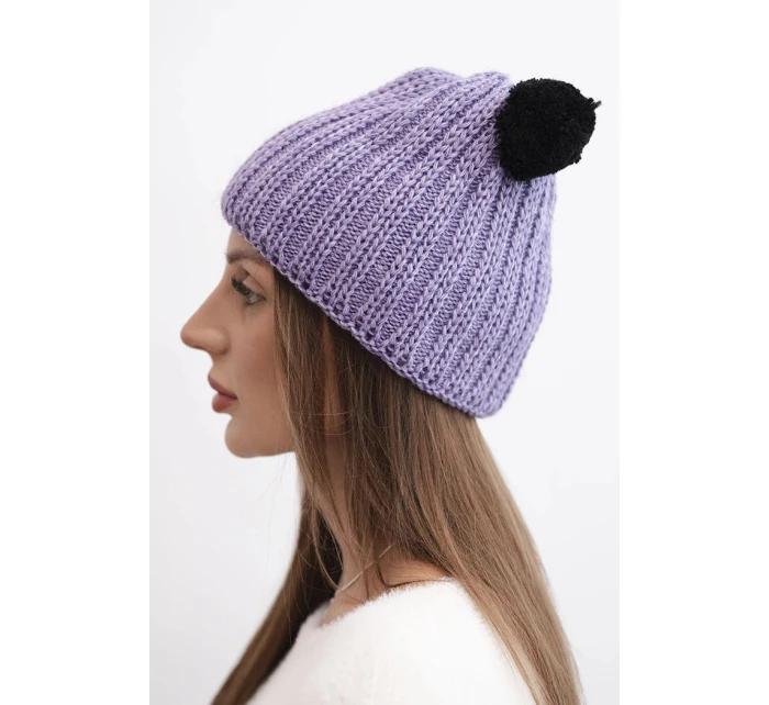 Dámská zimní čepice vlněná s bambulí K433 fialová Dámská zimní čepice vlněná s bambulí K433 fialová