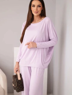 Dámská souprava z viskózy s volnou blůzou a kalhotami světle fialová