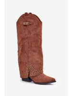 Kozačky S Ohnutým Holení Na Podpatku Hnědé Iveliri