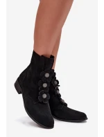 Semišové dámské kotníkové boty Zazoo 3085 černé s ozdobnými květinami Semišové dámské kotníkové boty Zazoo 3085 černé s ozdobnými květinami