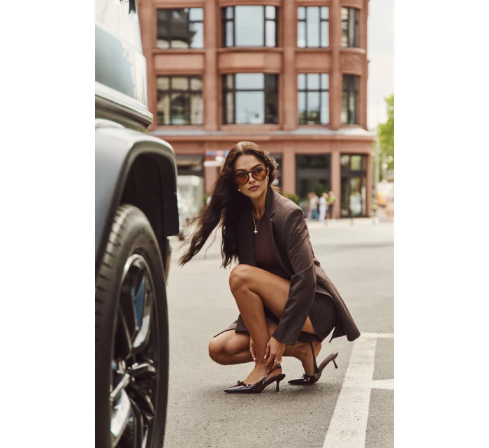 Lakované lodičky na podpatku s mašličkou bordó Olvena