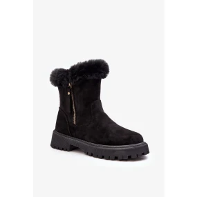Dámské semišové kotníkové boty s kožíškem, černá Hasiva