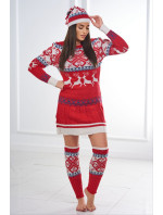 Vánoční set svetr + čepice + ponožky nad kolena červené