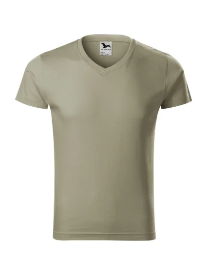 Slim Fit V-neck tričko pánské světlá khaki Slim Fit V-neck tričko pánské světlá khaki