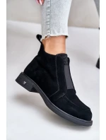 Semišové Nízké Boty Na Plochém Podpatku Zateplené D&A JC42-23 Černé