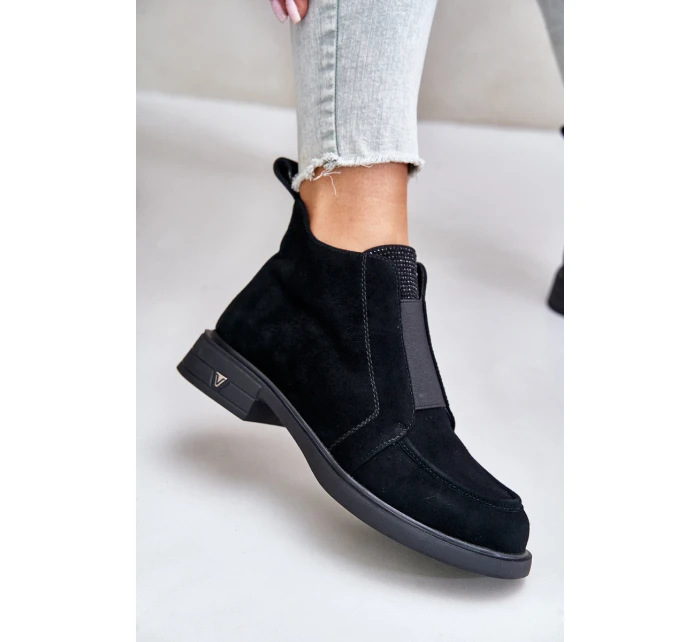 Semišové Nízké Boty Na Plochém Podpatku Zateplené D&A JC42-23 Černé