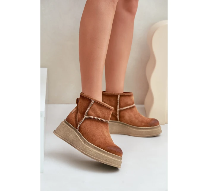 Kožené Semišové Sněhule Boty Na Platformě A Klínu Hnědé model 21678178 Hnědé - Maciejka