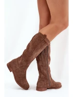 Kozačky S Svrškem Na Plochém Podpatku Hnědé model 21685033 - S.Barski