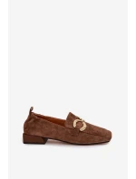 Dámské mokasíny z přírodního semiše zlatý detail D&A model 22031891 hnědé - S.Barski