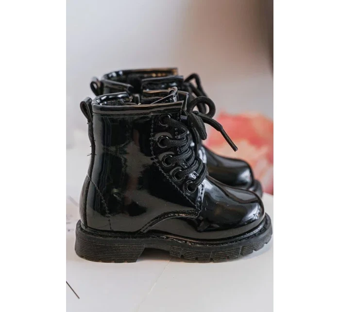 Dětské lakované kotníkové boty na zip, Black Tibbie