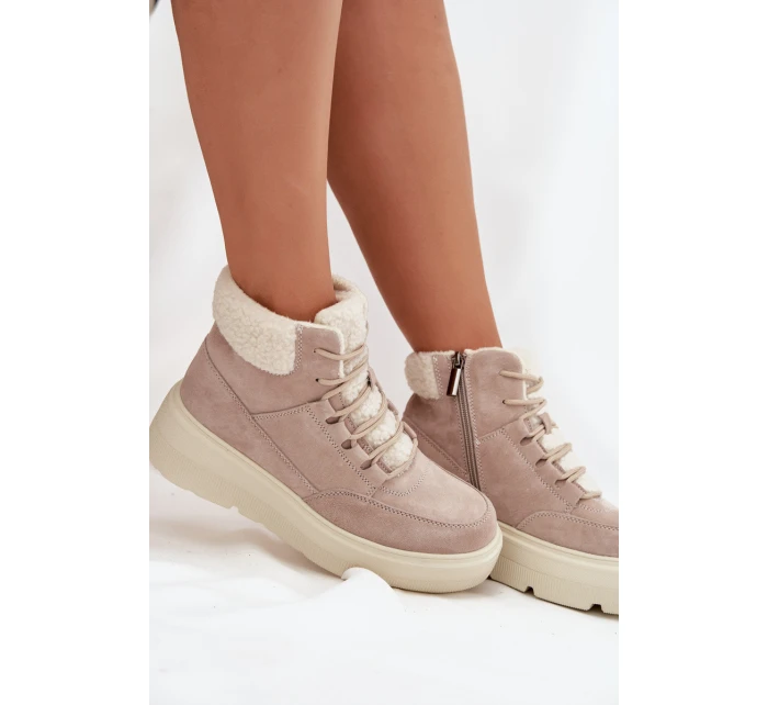 Dámské semišové sněhule Vinceza s kožešinou na platformě – béžové Dámské semišové sněhule Vinceza s kožešinou na platformě – béžové