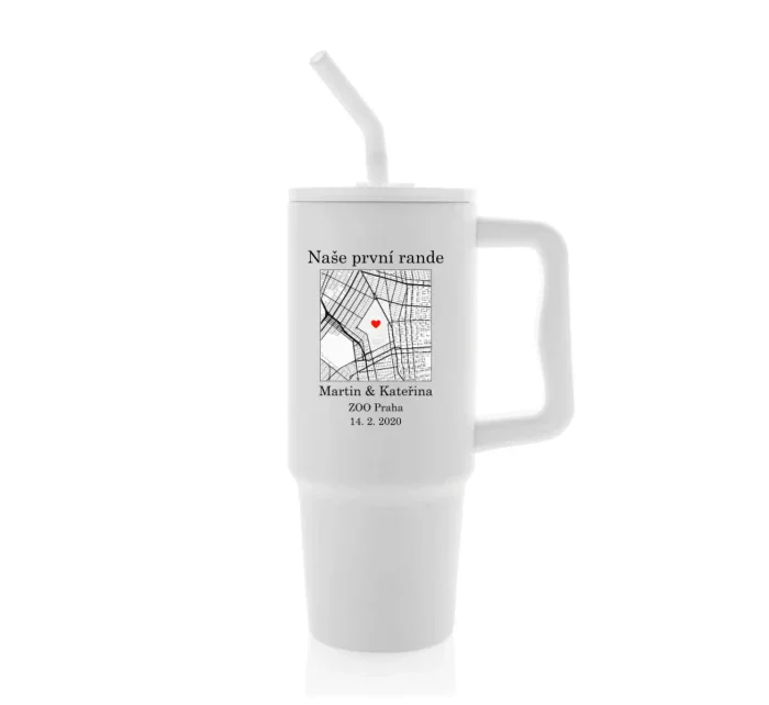 Personalizovaná termoska s barevným víčkem s mapou