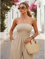 Dámský letní overal se širokými nohavicemi béžový FashionStreet EY2653 Dámský letní overal se širokými nohavicemi béžový FashionStreet EY2653