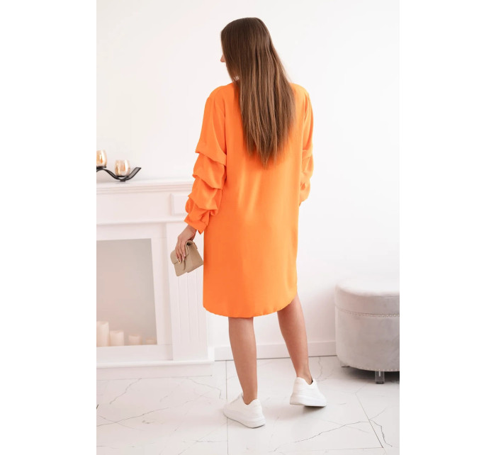 Oversized šaty s ozdobnými rukávy pomeranč