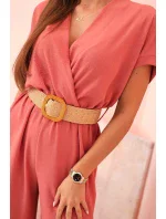 Kombinéza s ozdobným páskem v pase tmavě růžová Kombinéza s ozdobným páskem v pase tmavě růžová