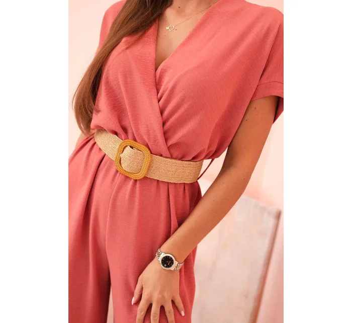 Kombinéza s ozdobným páskem v pase tmavě růžová Kombinéza s ozdobným páskem v pase tmavě růžová