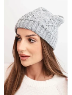 Dámská zimní čepice s vlnou a ozdobným pletením s perličkami K470 světlá šedá