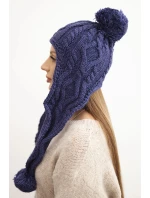 Dámská zimní čepice z vlny s bambulemi a prodlouženými stranami K448 fialová