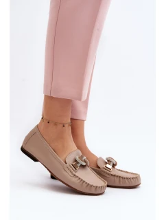 Dámské kožené mokasíny s ozdobou Laura Messi 2761 béžové