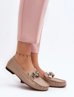 Dámské kožené mokasíny s ozdobou model 21648176 béžové - Laura Messi