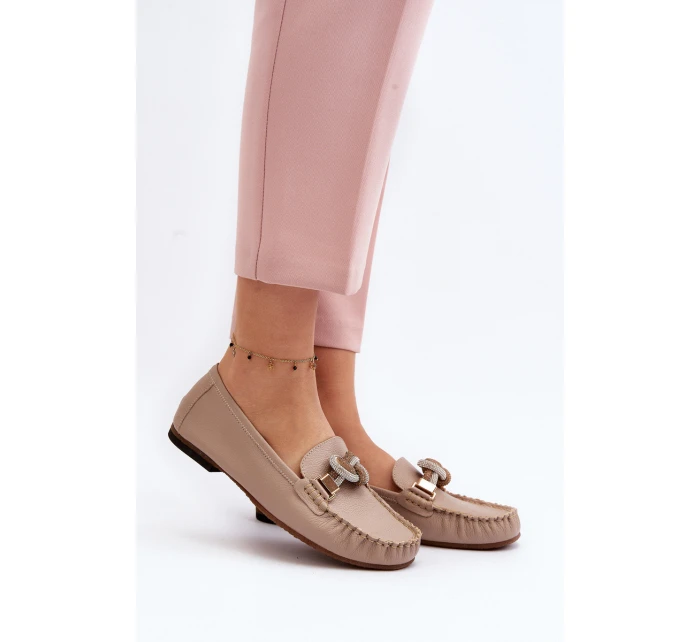 Dámské kožené mokasíny s ozdobou Laura Messi 2761 béžové