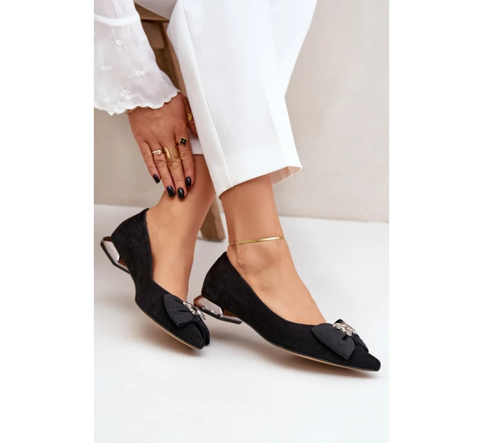 Elegantní Semišové Baleríny Dámské S Mašlí Laura Messi 2893 Černé