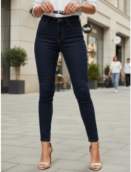Dámské skinny džíny s vysokým pasem tmavě modré FashionStreet UY2865 Dámské skinny džíny s vysokým pasem tmavě modré FashionStreet UY2865