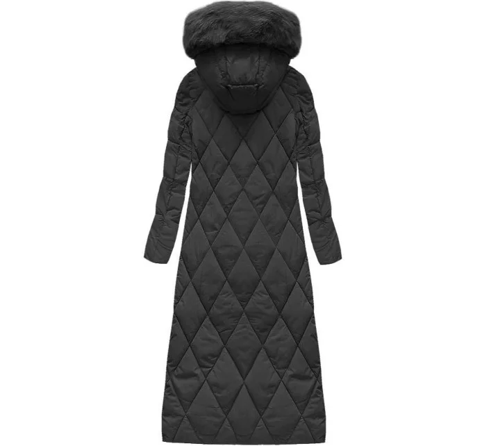 Černá dlouhá dámská zimní bunda s kapucí (7688)