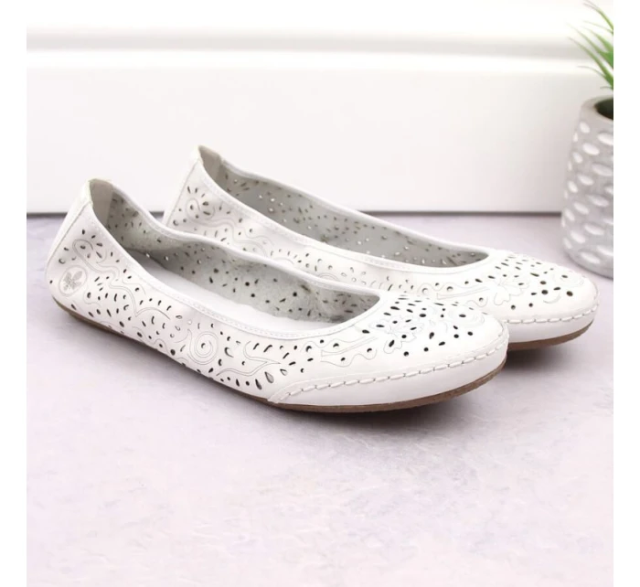 Kožená pohodlná polobotka W model 22033618 bílá - Rieker Kožená pohodlná polobotka W model 22033618 bílá - Rieker