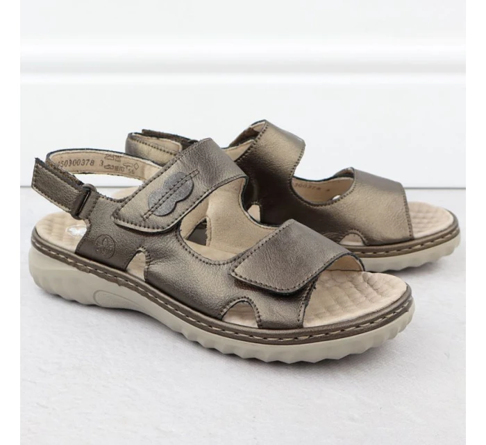 Dámské kožené hnědé sandály model 21904849 na suchý zip - Rieker Dámské kožené hnědé sandály model 21904849 na suchý zip - Rieker