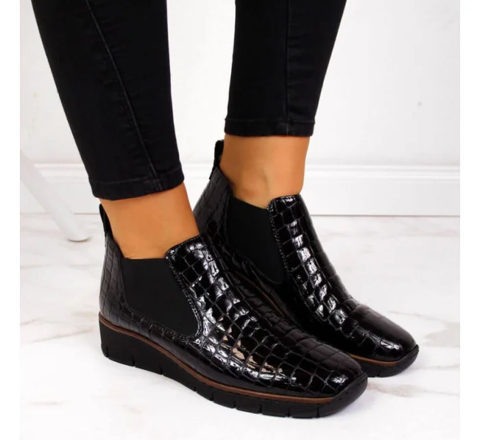 Kožené boty z hadí kůže Rieker W R474 černé Kožené boty z hadí kůže Rieker W R474 černé