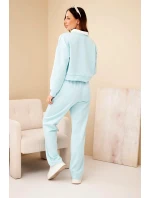 Dámská souprava máslová mikina s límečkem a rovné kalhoty mátová