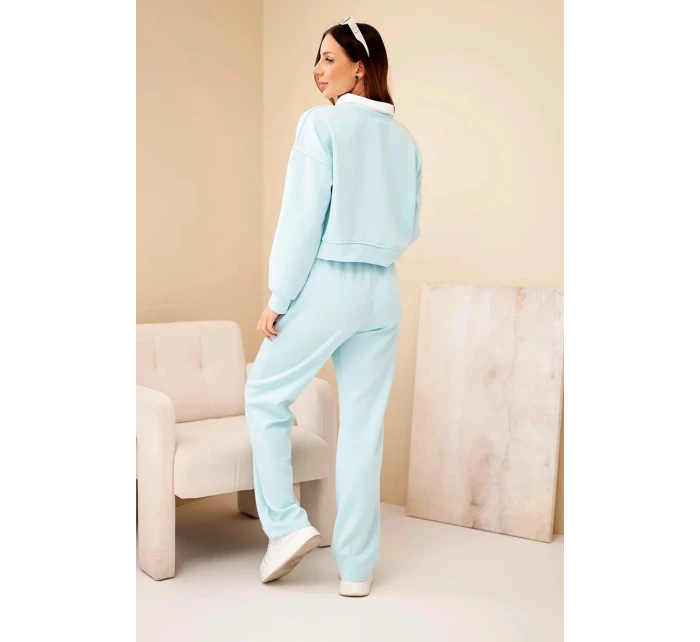 Dámská souprava máslová mikina s límečkem a rovné kalhoty mátová