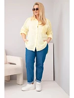 Dámská bavlněná košile Plus Size s límečkem a krajkovou vsadkou žlutá Dámská bavlněná košile Plus Size s límečkem a krajkovou vsadkou žlutá