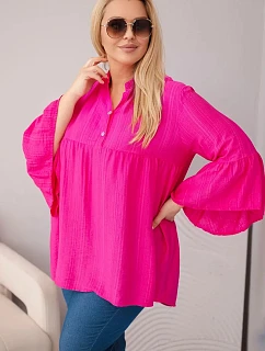 Dámská viskózová halenka Plus Size s model 22043154 rukávem a výstřihem do V fuchsie - K-Fashion