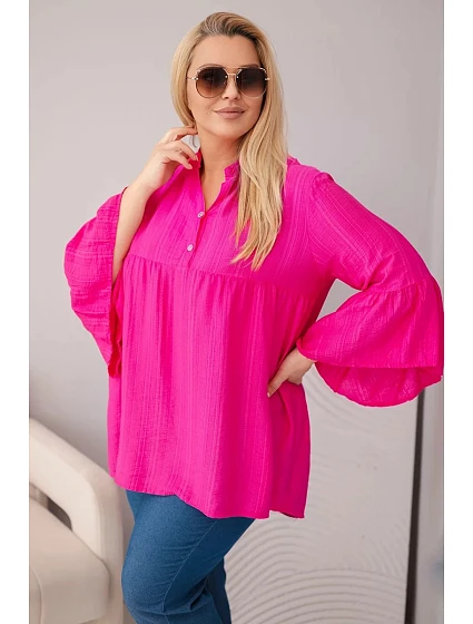 Dámská viskózová halenka Plus Size s model 22043154 rukávem a výstřihem do V fuchsie - K-Fashion