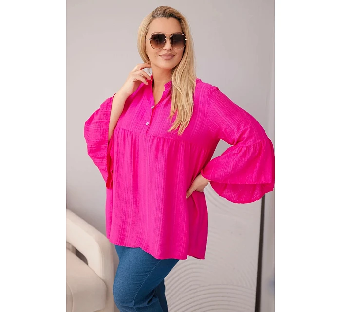 Dámská viskózová halenka Plus Size s model 22043154 rukávem a výstřihem do V fuchsie - K-Fashion