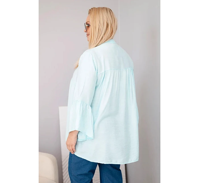 Dámská viskózová halenka ve velikosti Plus Size s volánkovým rukávem a výstřihem do V mentolová