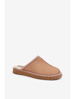 Pohodlná domácí obuv pantofle s výšivkou dámské model 21681289 Camel - Inblu