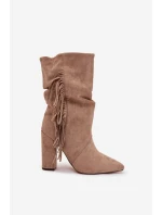 Dámské kotníkové boty na podpatku s třásněmi a vyhřívané béžové model 21757525 - Boto Dámské kotníkové boty na podpatku s třásněmi a vyhřívané béžové model 21757525 - Boto