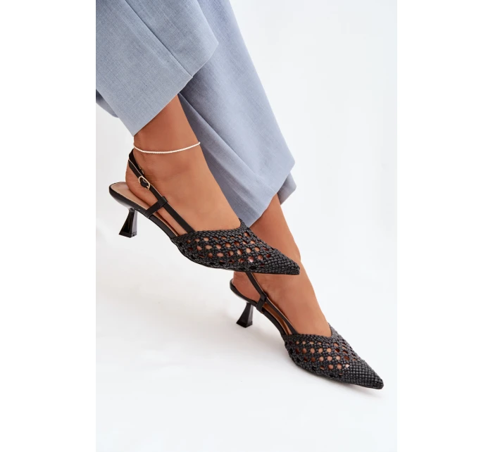 Dámské Plecione Sandály na Podpatku Černé Selinae