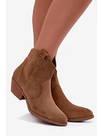 Dámské kožené kotníkové boty na podpatku Big Star model 22349472 Camel - Big Star Shoes