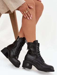 Zateplené dámské kotníkové boty z přírodní kůže na blokovém podpatku Vinceza – černé