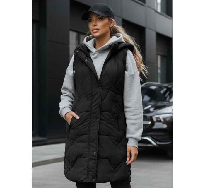 Dámská dlouhá prošívaná vesta černá FashionStreet TY5269