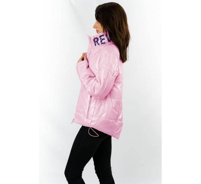 Krátká růžová prošívaná dámská bunda se stojáčkem model 16146853 - S'WEST