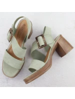 Dámské semišové sandály na jehlovém podpatku zelené model 22015546 - Potocki Dámské semišové sandály na jehlovém podpatku zelené model 22015546 - Potocki