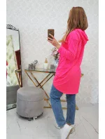 Mikina s dlouhými zády a kapucí růžová neonová Mikina s dlouhými zády a kapucí růžová neonová