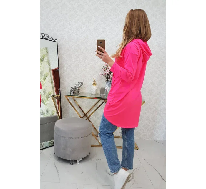 Mikina s dlouhými zády a kapucí růžová neonová Mikina s dlouhými zády a kapucí růžová neonová